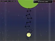 Moonlights Tower Builder online game screenshot, showing stacked geometric blocks reaching high into the moonlit sky