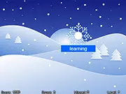 Winter Typing game screenshot, practicing keyboard skills with words appearing on a snowy, winter-themed background, free online skill game