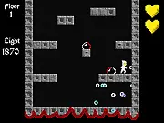 Shadowfall 2D roguelike platformer free online game, main character Louie Bright climbing a dark tower