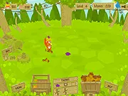 Squirrel Life free online game screenshot showing a happy squirrel next to planted nuts and various colorful fruits