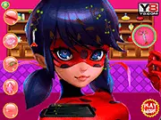 Gameplay of Miraculous Ladybug Facial Spa online, showing Ladybug getting a relaxing facial treatment with beauty masks and tools