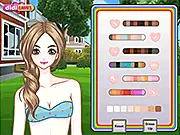 Playing Colorful Mood dress up game online, styling Amanda in a vibrant, colorful outfit with make-up and accessories