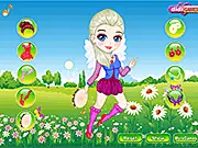 Mia the Spring Music Fairy in a beautiful, flowery dress, ready to compose music, free online dress-up game