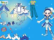 The main screen of Candy Doll Dressup 2, showing a blue-skinned doll character ready for dress up with various blue-themed clothing and accessories, free online game on PlayArcadeHub.