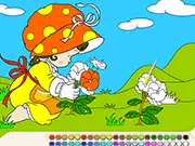 Li'l Gardener Painting free online game screenshot showing a black-and-white picture of a small gardener scene being colored in, play Li'l Gardener Painting on PlayArcadeHub