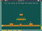 Gameplay screenshot of Hop Bop free online puzzle platformer game, showing a character jumping to collect coins and defeat block monsters