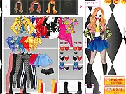 I Got A Boy Dress Up game screenshot with a character wearing a waist-knotted shirt and denim jacket, styled with K-pop accessories