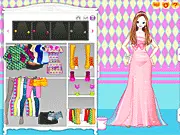 Character wearing a bright, colorful skirt, rainbow beads, and a croissant braid in the Cute Retro Fashion Dress Up game