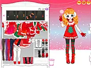 Flying Christmas Miyuki game character soaring through a snowy holiday sky, collecting festive items