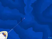 Screenshot of Reel Fishing online showing a fisherman by a peaceful lake with a fishing rod, free game, catch rare fish
