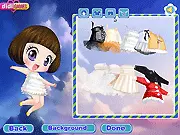 Screenshot of the Angel Baby dress up game showing a small angel character wearing a beautiful robe, wings, and a halo.