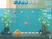 Gameplay screenshot of Sea Star Scramble showing a sea star character named Asterisk next to scrambled letter bubbles underwater.