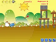 Chickens vs Dog game screenshot, launching chickens using physics to hit and defeat a dog, free online arcade game