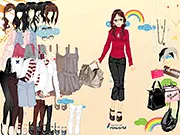 Screenshot of the Love Fashion Dress Up online game interface showing a cute model in a stunning dress, surrounded by various fashion accessories and shoes to choose from.