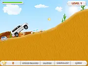 Road Anarchy Monster Truck Racing game image showing a large truck driving aggressively over a track, smashing another vehicle with its huge tires. Play free online racing game.