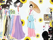 One Chapter Spring Dreams game screenshot, young lady in a beautiful kimono, Japanese dress up online