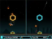 Time Splicers game screenshot, a character navigating between two parallel sci-fi timelines