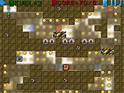 Fugitive platformer game screenshot showing the character leaping over a spinning circular saw blade with sharp spikes below and collecting a yellow coin.