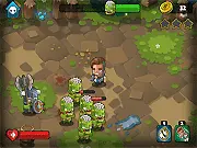 Time Blast: Zombie Shooter game screenshot showing the hero character fighting a horde of zombies and a large boss with an upgraded weapon