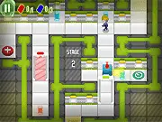 Dimension Spy free online game screenshot: agent Greg using his teleport/portal device to evade guards on PlayArcadeHub.