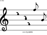 Screenshot of the Behemol's Music Scale Dash game showing a character moving along the lines of a musical staff, surrounded by collectible music notes and abstract enemy shapes.
