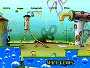 SpongeBob Crazy Adventure 3 free online game screenshot: SpongeBob collecting burgers and fighting enemies on PlayArcadeHub.