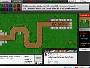 Flash Element Tower Defense 2 screenshot showing a maze-style map with various elemental turrets attacking a line of enemy creeps.