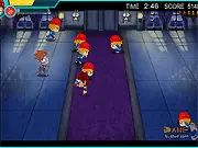 Screenshot of Devil House game showing a character with a gun shooting at cartoon-style zombies inside a haunted or devilish house environment