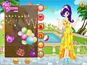 The main screen of Summer Anime Cutie Up, showing the anime girl character ready for a makeover with various summer dresses and accessories, free online dress up game on PlayArcadeHub.