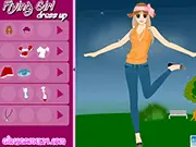 Online dress up game featuring a beautiful flying girl model with large magical wings and a fashionable, colorful outfit