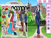 Snow White Apple Farmer Dress-Up game screen showing Snow White in a lovely gingham dress and holding an apple basket in an orchard