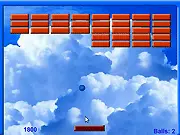 Sky Breakout game screenshot, paddle hitting a ball to destroy brightly colored blocks in a sky background
