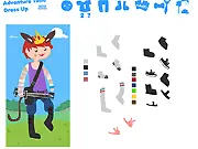 Adventure Time Dress Up game screen showing Finn the Human and Jake the Dog side-by-side with a menu of clothes, hats, and accessories for customization.