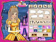 The main screen of Princess Manga Maker, showing a manga princess and prince character ready for dress up with various royal clothes, free online game on PlayArcadeHub.