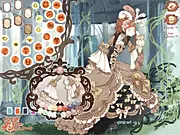 Royal Dress Maker free game screenshot, showing a player designing an elegant royal gown with various fabrics and accessories on a dress form