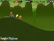 Gameplay screenshot of Back Flip Rider showing a biker performing a mid-air back flip stunt over a series of ramps