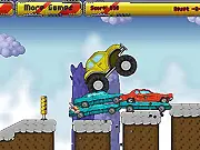 Monster Race game screenshot, free online monster truck driving and destruction game, crashing through obstacles