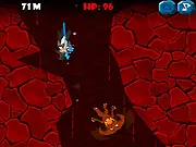 A lone warrior battling the fire demon Balrog on a stone bridge overlooking a fiery chasm in the Moria Deep Fall online game