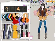 Snow Season Winter Dress-Up game featuring a stylish girl wearing a warm winter coat and accessories in a snowy setting.