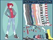 Screenshot of Flannery Dress Up showing the Pokémon Gym Leader Flannery wearing a comical, mismatched outfit next to a selection of strange accessories