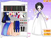 A cute cartoon girl wearing a fashionable Hanbok (traditional Korean outfit) in the Traditional Korean Cutie dress-up game