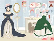 Historical Dressup game featuring a woman in an elegant, period-inspired gown and accessories