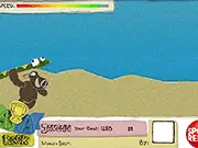 Screenshot from Animal Athletics showing a character preparing to throw a snake for distance in the first round of the game.