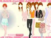 The Romantic Girl Dress Up game screen, showing a sweet and loving girl model in an elegant pose, surrounded by a wardrobe of simple yet stunning and modest romantic outfits.