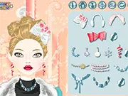 The Icy Winter Make Over game screen, showcasing a female character ready for a complete makeover, surrounded by various fashion choices like warm coats, scarves, and makeup palettes.