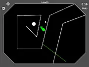 The Deflection free online game screen, showing a yellow ball approaching a goal with a line or wall drawn to precisely redirect its path based on physics.