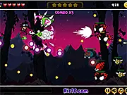 Gameplay screenshot of Bullet Hell Adventure online game showing a small hero character surrounded by hundreds of colorful bullets and shooting back at an enemy