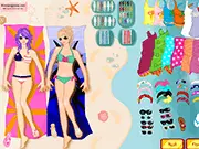 The BFF Sunbathing Dress Up free online game screen, showing two best friends ready to be dressed in stunning, colorful bikinis and stylish beachwear for a day of sunbathing.