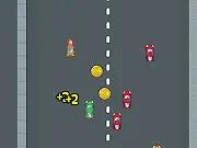 Screenshot of Rectangle Road game showing a simple vehicle dodging geometric traffic on a straight road.