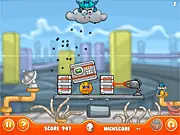 Cover Orange Journey Space online game screenshot showing an orange character under a protective shield of boxes in a space environment